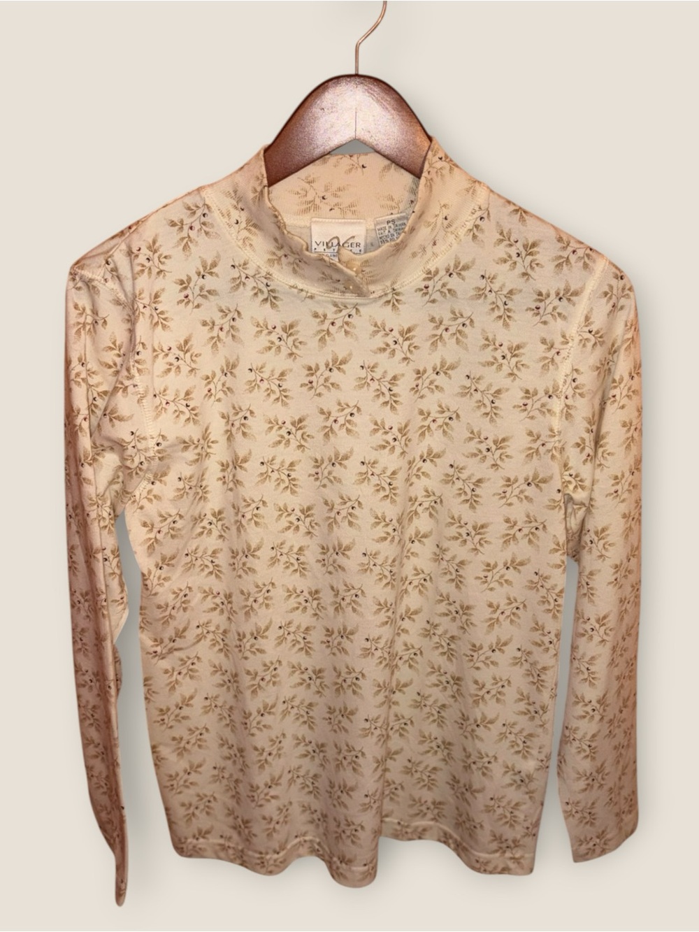 Vintage 90s Cottagecore Villager by Liz Claiborne Long-Sleeve Mock Neck Top